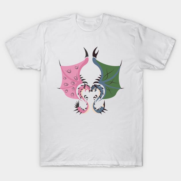 Heaven and Earth - Pink Rathian and Azure Rathalos T-Shirt by kinokashi